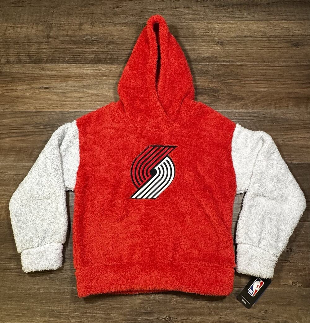 NBA Girls Portland Trail Blazers Teddy Sherpa Hoodie Youth L 14 Red Gray NWT